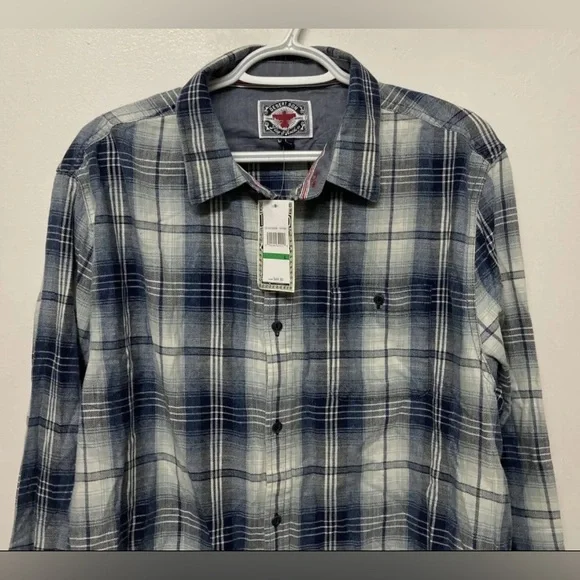 Flag & Anthem Mens Plaid Shirt Button Up Large Adult Blue Navy White NWT - Picture 5 of 13